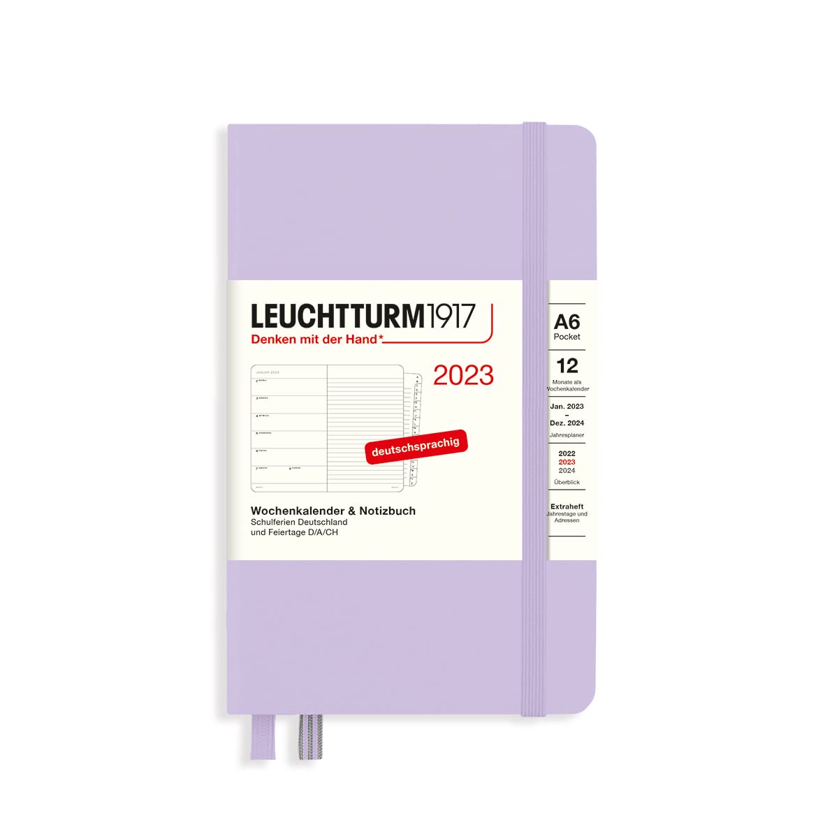 LEUCHTTURM1917 365680 Weekly Calendar & Notebook Pocket (A6) 2023, 12 Months, Lilac, German โ image 1
