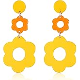 Vavhoo Acrylic Flower Earrings for Women Double Daisy Drop Earrings Resin Flowers Floral Earrings for Y2k Yellow White Flowers 60/70s Earrings