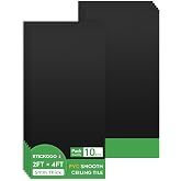 STICKGOO Smooth Drop Ceiling Tiles, 2 ft x 4 ft, Black, 10-Pack | PVC Tiles Cover 80 sq ft, No Sag and Breakage, Waterproof, Fire-Rated, Reusable, Cmpatible with Grid Systems