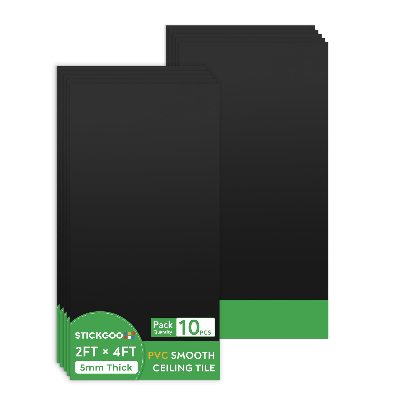 Photo 1 of STICKGOO Black Ceiling Tiles 2ft x 4ft, Smooth PVC Ceiling Panel - Waterproof, Fire-Rated, No Breakage - Decor Coverings 24 x 48in - 10 Pack Cover 80 Sq. Ft