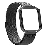 For Fitbit Blaze Bands with Frame, Austrake Replacement Milanese Loop with Metal Housing for Fitbit Blaze Smart Sports Watch Bracelet for Women Men,Large Black