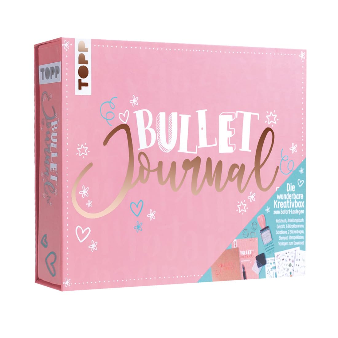 Bullet Journal - Die wunderbare Kreativbox: Rundum-Set zum Bullet Journaling mit Anleitungsheft, Notizbuch zum Eintragen, Gelschreiber, Schablone, Stickern, Paper-Clips, Stempel und Stempelkissen