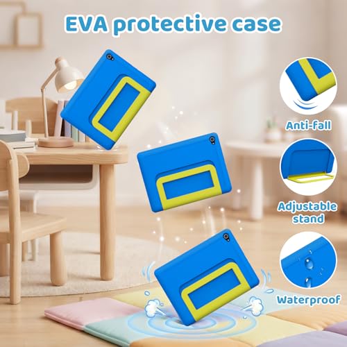 Gleeso Kids Tablet 10 inch Android 16, 24GB RAM+64GB ROM, Child Tablet 1280 * 800 IPS, 5MP+8MP Camera, 6000mAh, WiFi 6/BT 5.3, Parental Control, Toddler Tablet with Protective Case(Blue)