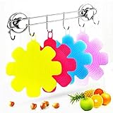 KC Silicone Dish Scrubbers, Antibacterial, Kitchen Sponges, Face & Body Wash, Vehicle Sponge, Non Scratch Multi-purpose Dishwashing Brushes Stink Free Sponges, Food Grade & BPA Free, 5 Pack