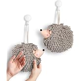 Sophie &amp; Panda Fuzzy Ball Hand Towels (Set of 2) - Dry Your Hands Instantly and conveniently with This Creative Hand Towel Hedgehog Decorative Towels for Bathroom (Pack of 2, Gray)