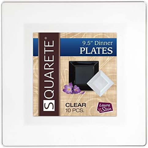 Squarete 9.5'' inch Clear Dinner Square Party Plates Hard Plastic Elegant Disposable 10 Square Dinner Plates Per Package