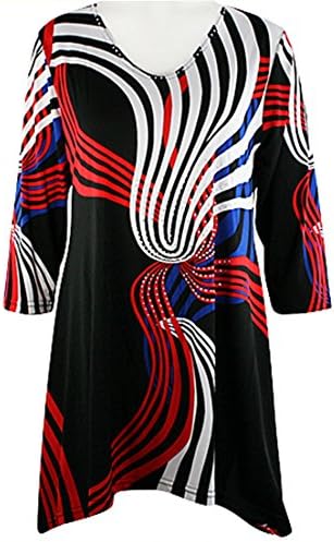 Valentina Signa - Flag Colors, 3/4 Sleeve V-Neck Tunic Rhinestone Highlights