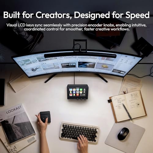 ULANZI D200X Stream Controller with 3 Knobs, 14 Customizable LCD Keys Macro Keyboard, 8-in-1 USB-C Hub Docking Station with 4K HDMI Content Creator Equipment for OBS/Video Editing/Photography/PC