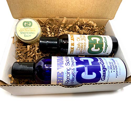 Gauge Gear Premium Stretched Ear Care Kit | Piercing Aftercare and Stretched Skin Care | Stretching Balm, Daily Oil