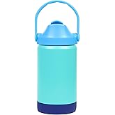Re-Play 12 oz Water Bottle for Kids - Vacuum-Insulated Stainless Steel Tumbler with Flip-Straw, Silicone Base and Handle - Spill and Leak-Proof Design, Dishwasher and Freezer Safe, True Blue