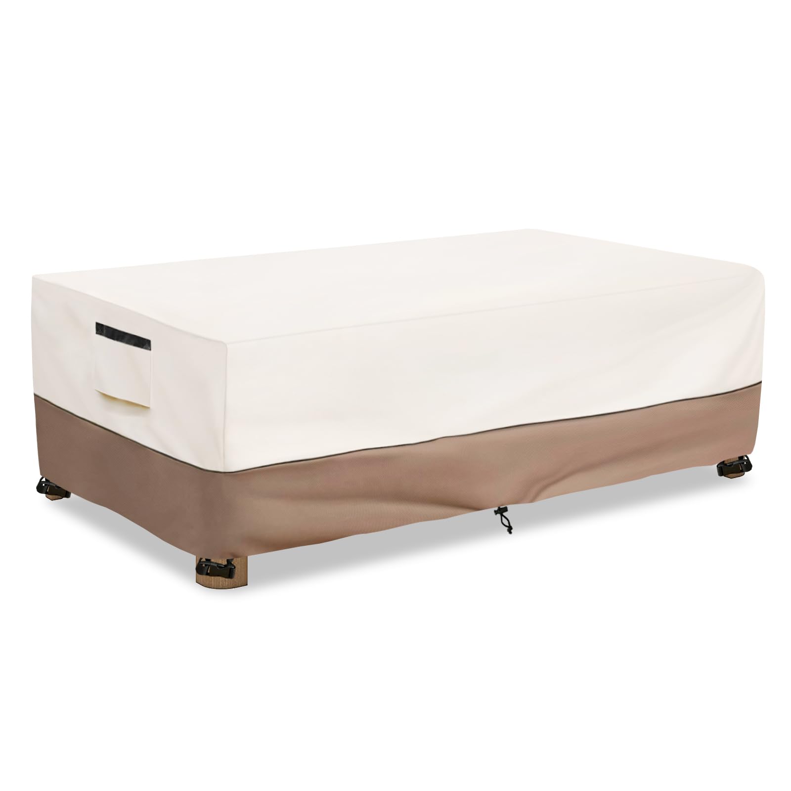 SoloToo Outdoor Coffee Table Cover Waterproof, Patio Rectangular Side Table Covers, 48W x 28D x 16H Inches Outdoor Tables Cover (Beige) Image