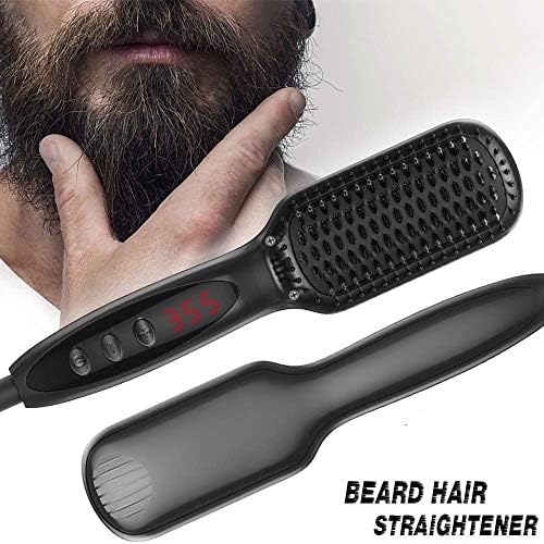 Hair Beard Straightening Comb for Men, Sunvito Ionic Hot Air Brush for All Hair Types, Anti-scalding, LED Display, Automatic Temperature Lock and Auto-Off Function