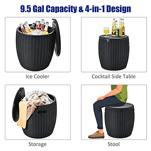 Giantex 9 Gallon Ice Cooler, Wicker Round Ice Chest, Outdoor Beer Wine