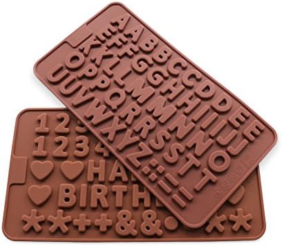 Candy Making Molds, 2PCS BakePlus [Letter/Alphabet and Number Shape Mold] Silicone Candy Molds for Home Baking - Reusable Silicone DIY Baking Molds for Candy, Chocolate or More, Set of 2