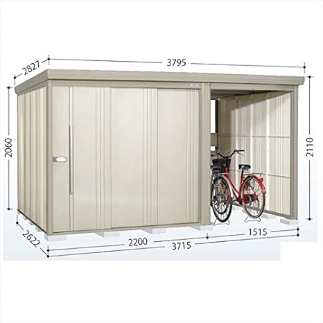 Amazon タクボ物置 Tp ストックマンプラスアルファ Tp S3726 多雪型 標準屋根 駐輪スペース付 屋外用 物置 自転車収納 に おすすめ ムーンホワイト 物置 倉庫