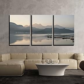 3 Piece Canvas Wall Art - Taiwan Landmark Sun Moon Lake Beautiful Scenery - Modern Home Art Stretched and Framed Ready to Hang - 16"x24"x3 Panels