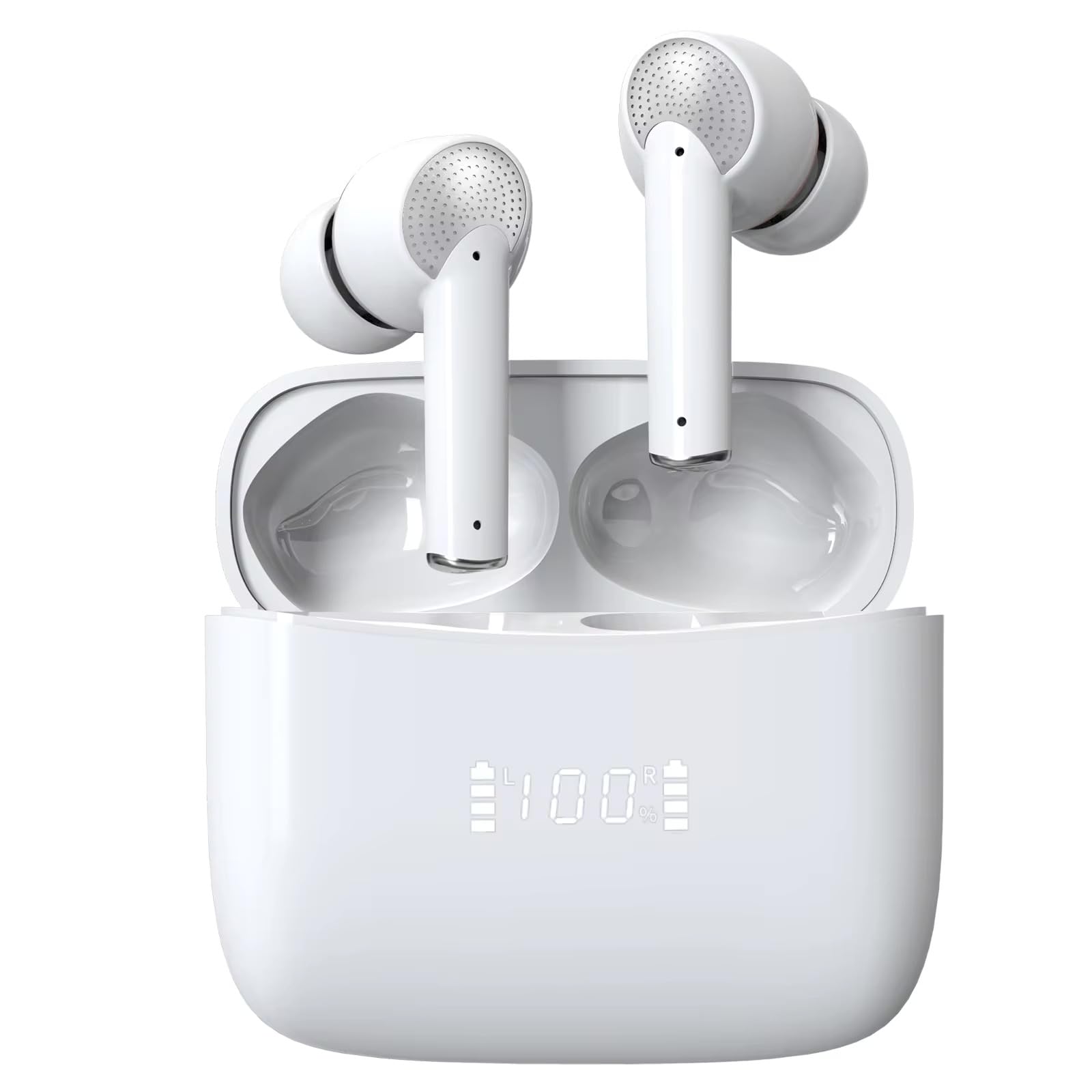 Wireless Earbuds, J8 Pro Bluetooth 5.3 Ear Buds with ANC+ENC Noise Cancelling Mic, Deep Bass Stereo Wireless Headphones, 36h Playtime, Built-in-LED Display, IP7 Waterproof Earphones (White)