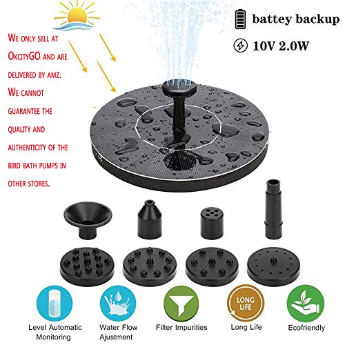 Volwco Upgraded 2.0W Solar Fountain Pump Bird Bath Pump with Solar Rechargeable Battery, Portable Submersible Free Standing Outdoor Water Fountain Panel Kit for Bird Bath,Small Pond,Garden and Lawn
