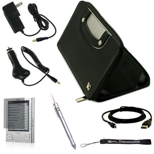Ultimate Sony Reader eBook Touch Edition PRS-600 Bundle Pack- Black Leather Cover Case, eBook LED Light, USB 2in1 Data Cable, Car Charger, Wall Charger, and Screen Protector with 4-Inch TsirTech Hand Strap