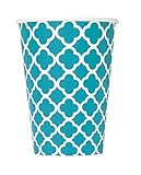 Quatrefoil Paper Cups, 12 Ounce, Teal, 6 Count