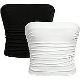 Milumia Girl's 2 Pack Tube Top Ruched Strapless Sleeveless Basic Casual Cute Bandeau Tops