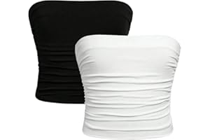 Milumia Girl's 2 Pack Tube Top Ruched Strapless Sleeveless Basic Casual Cute Bandeau Tops