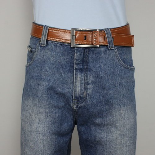 Double Stitched Edge Wide Belt - Brown