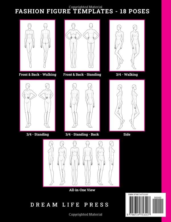 Fashion Design Sketchbook: Fashion Sketchbook with Figure Templates of Female Croquis for Clothing & Outfit Designing (9 Heads a Guide) 18 Unique Women Poses with Large Illustrations for Easy Drawing