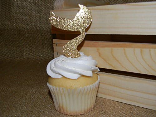 24 Gold Glitter Mermaid Tail Cupcake Toppers Under the Sea Birthday party Decor Supplies