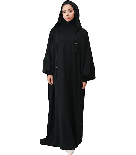 IKADEX Jilbab for Muslim Women Hooded Abaya Kaftan Dress Hijab Chador One-Piece Loose Fit Arabic Islamic Prayer Robe Black at Amazon Women's Clothing store