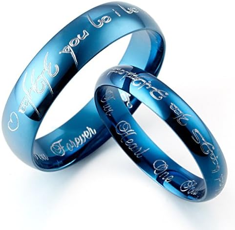 Gemini Personalized His and Her Couple Dome Blue Polish Promise Couple Wedding Titanium Ring Set Valentine Day Gift