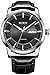 BUREI Men's Luminous Day and Date Automatic Watch with Black Calfskin Band, Silver Bezel Black Dial