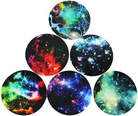 Coasters Set of 6 Colorful Space Art Absorbent Moisture and Non-Slip Coaster for Drinks - Desktop Protection Prevent Furniture Damage - Felt Top and Rubber Bottom Tabletop Drink Coasters