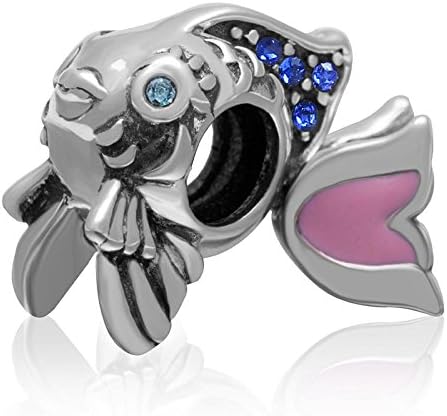 Blue Fish Charm Authentic Sterling Silver Pink Tail Beads Fit DIY Bracelet Making