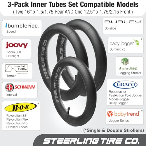Two 16'' x 1.5/1.75 R and One 12.5'' x 1.75/2.15 F Premium Explosion Proof Inner Tire Tube for All BOB Revolution & Stroller Strides - BOB Stroller Tire Replacement Set [3 Pack] Steerling Tire Co.