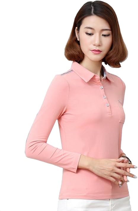 Amazon Fevon ポロシャツ レディース 長袖 Tシャツ 春秋 折り襟 無地 シンプル スキッパー トップス カットソー スポーツウェア ゴルフウェア スリム ストレッチ 作業服 事務服 通勤 カジュアル ポロシャツ 通販