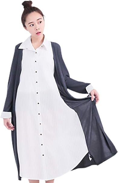 Amazon Co Jp My Spica 授乳服 マタニティ ロング ワンピース カーディガン 重ね着風 ドッキング レイヤード シャツ ストライプ 産前 産後 授乳 口 ボタン 春 秋 グレー 服 ファッション小物