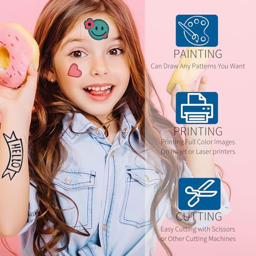 UIOK Temporary Tattoo Paper, Tattoo Transfer Paper Transparent A4X12 Sheets Temporary Tattoo Transfer Paper, DIY Tattoo Transfer Paper for Printer and Hand Drawing