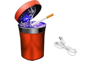Sylvil Car Ashtray, Auto Ashtray with Cigar Electronic Lighter Solar Powered/USB Rechargeable, Smokeless Ash Tray with Lid & LED Blue Light, Universal Interior Car Accessories (Orange)