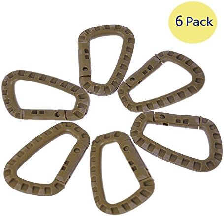 HIJOY 6PCS/LOT Polymer Carabiners, Light Weight Tactical D-Ring Hanging Hook, Spring Backpack Accessories (Coyote Tan)
