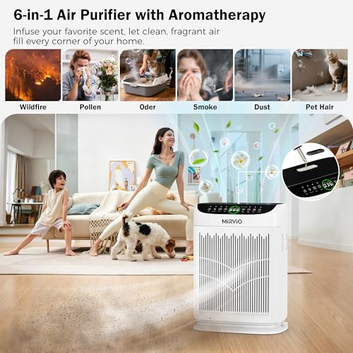 Mirvio Air Purifiers for Home Bedroom Large Room Up to 3000 Ft², HEPA Air Cleaner with Washable Double-Side Filter, PM2.5 AQI,Timer,15dB Sleep Mode for Pet, Dander, Dust, Pollen, Odors, White