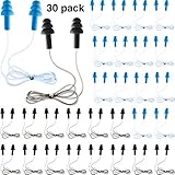Corded Ear Plugs Silicone Waterproof Ear Plugs for Sleeping Snoring Swimming Shooting, Ear Plugs Noise Cancelling and Hearing Protection (30 Pairs, Light Blue and Black)