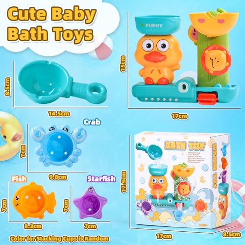 Toys for 1 year old, toys bathtub baby toys 18 months pool water games baby includes 1 ladle for water and 3 stackable cups of animals gift baby boys girls 1 2 3 years