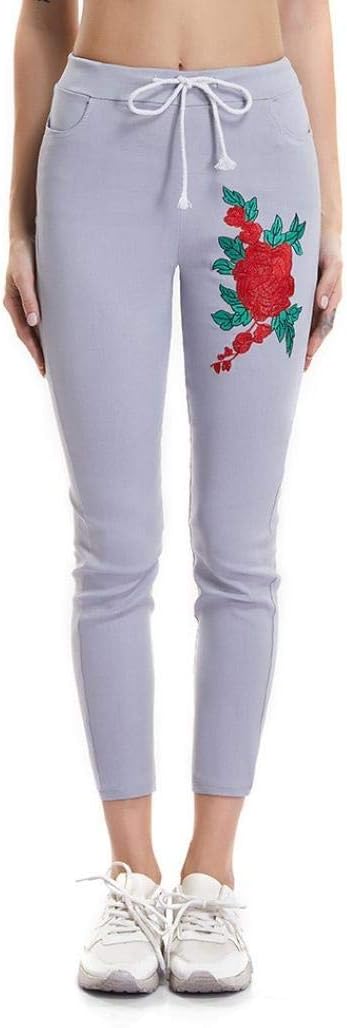 Holywin Womens Skinny Embroidered Pants Mid Waist Leggings Pencil Trousers