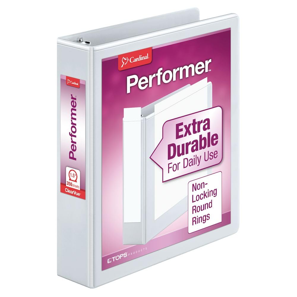 Photo 1 of Cardinal Binder Performer with ClearVue Covers, 1.5" Round Rings, 350-Sheet Capacity, White