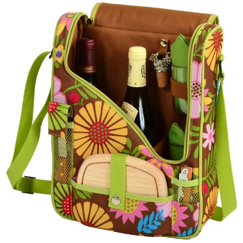 Picnic at Ascot  Wine and Cheese Cooler Bag Equipped for 2 with Glasses, Napkins, Cutting Board, Corkscrew , etc.  - Floral