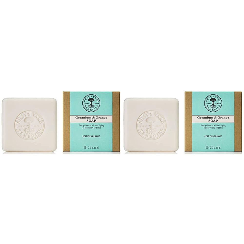 Neal’s Yard Remedies Geranium & Orange Soap | Natural & Organic Soap | Non-Drying | Palm Oil-Free Soap | 100g (Pack of 2)