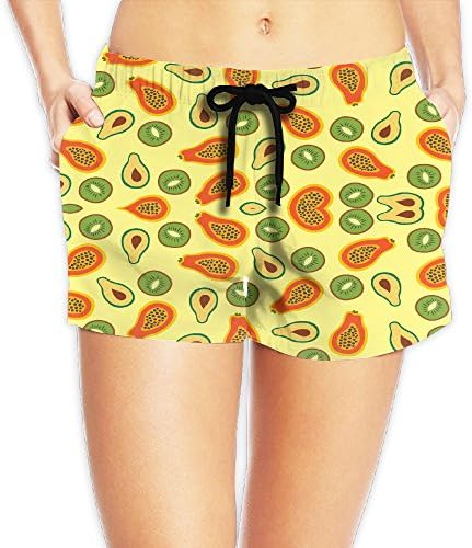 Hemb Women's Fruits Pattern Avocado Beach Shorts Elastic Waist Hot Pants Swimming Trunks