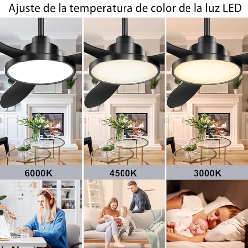 Ohniyou Ventilador de Techo de 52 Pulgadas con Luz y Mando a Distancia, Ventilador de Techo de Exterior Negro para Patios, Ventiladores de Techo Modernos para Sala de Estar Dormitorio