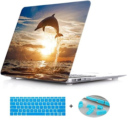 Sunset Ocean Image Rubberized Clear Laptop case + Keyboard Skin + Dust Plug for MacBook Pro 13 with Reitna Display (Models:A1425/A1502) - Leap Dolphin